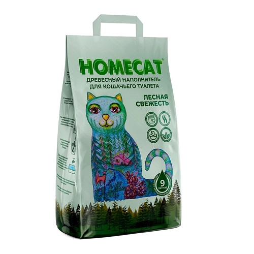 HOMECAT Лесная свежесть 9 л 3 кг древесный наполнитель для кошачьих туалетов мелкие гранулы 1х4